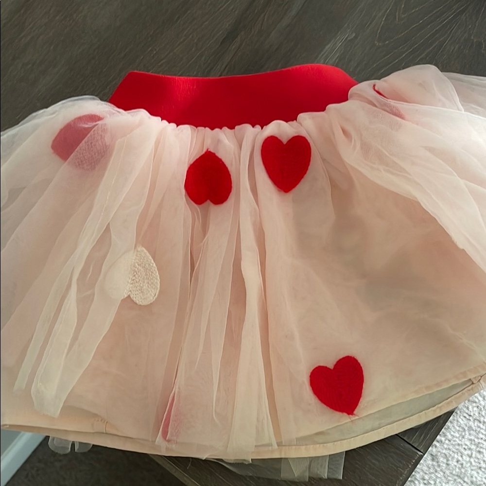 Red and White Heart Tulle Skirt